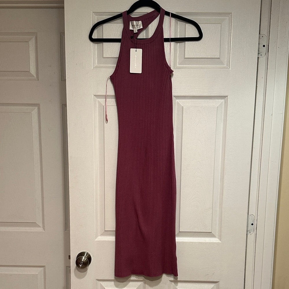 Line and Dot Elegant Ribbed Purple Dress